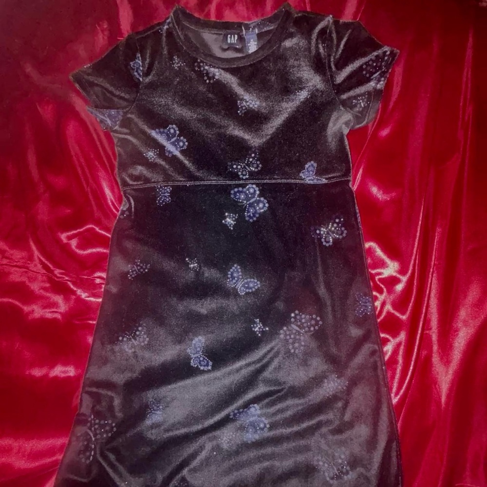 GAP babydoll Black Dress with Blue Butterfly Design